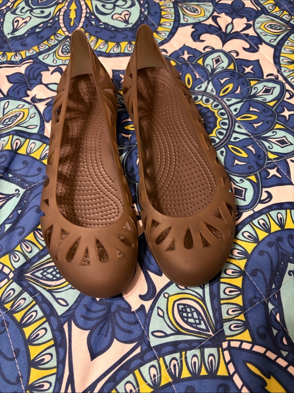 Crocs Adrina III Jelly Flat Brown Cutout Slip On Comfort Shoes Womens Size 10